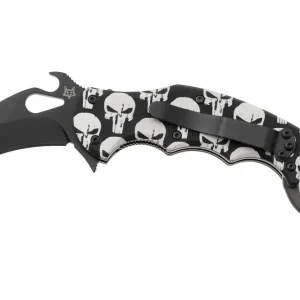 Beste Prijs Fox FX-599 ALB-5 Skull Pattern, Black Idroglider Böhler N690Co, Engraved Aluminum, karambitmes