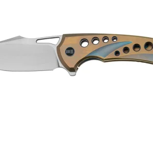 WE Knife Swiftfin WE23051-4 Hand Rubbed Satin CPM 20CV, Golden Blue Titanium, Blue Holes zakmes Voordeelprijs
