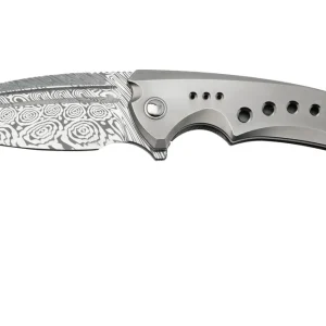 Bestseller WE Knife Nexusia WE22044-DS1 Bead Blasted Titanium, Heimskringla Damaststeel, zakmes