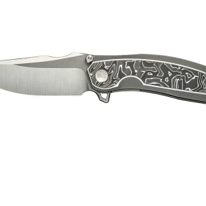 Handgemaakt WE Knife Quinseris WE23093-3 Polished Satin Gray Stonewashed, Gray Titanium Aluminum Foil Carbon Inlay, zakmes